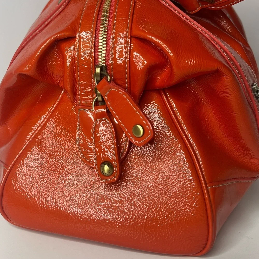 MCM Orange‎ Patent Leather Top Zipper Silver Studded Accent Satchel/Handbag 🧡
